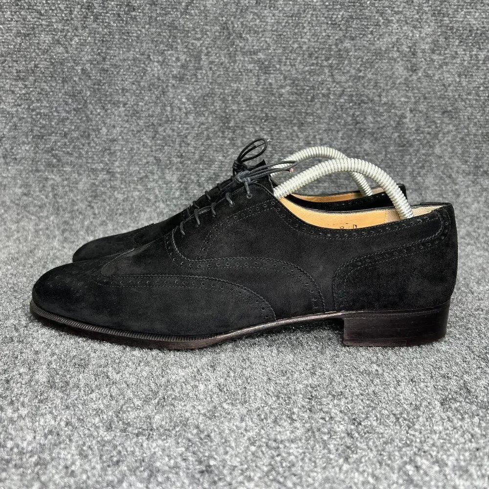 Salvatore Ferragamo Black Suede Oxfords Men's 9D Wing Tip Leather Dress Shoes‎
